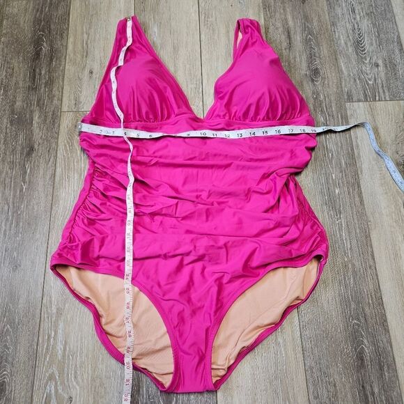 J. Crew Ruched V Neck One Piece Swimsuit Women's Plus 22 Fuchsia Pink Long Torso - Picture 4 of 8